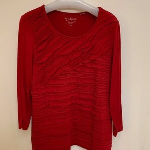 Chico's Red Knit Shirt 2 (L) ruffle detail